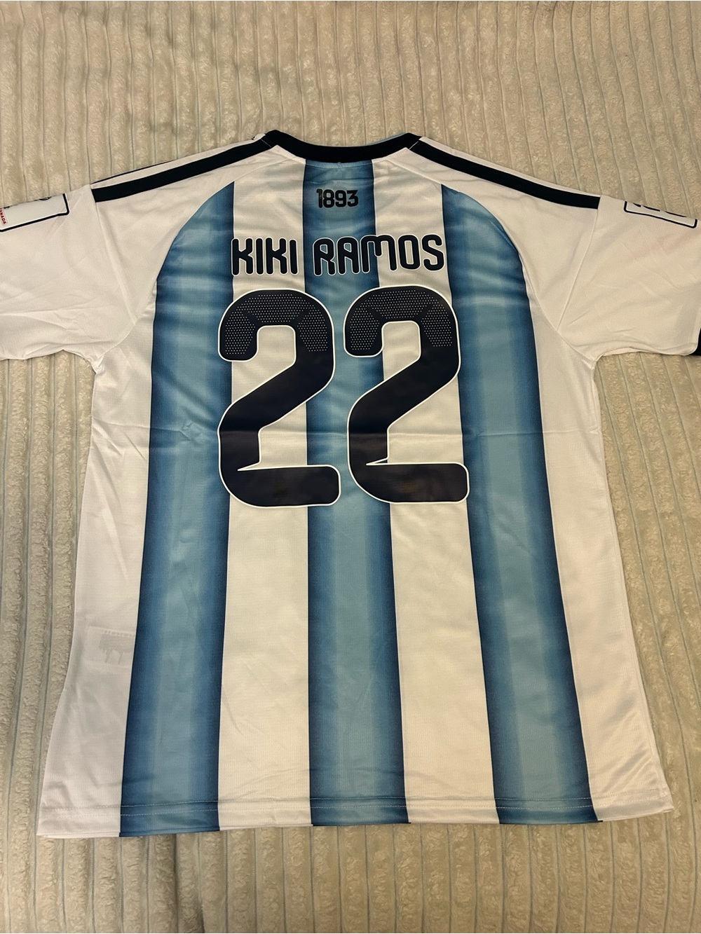adidas Men’s Blue & White Striped Soccer Jersey - #22 KIKI RAMOS